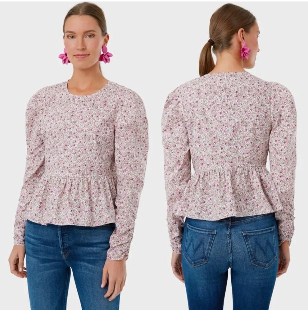 Hyacinth House Peplum Blouse Womens Small Pink Floral Ditsy Mia Top Tuckernuck